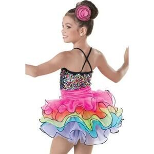 Weissman Vibrant Colored Multi Tiered Skirt Biketard Aye Carumba Dance Outfit